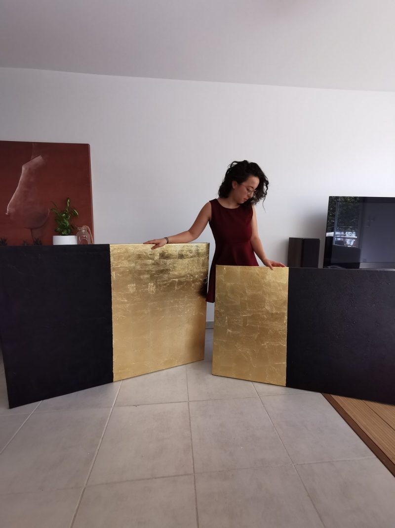 duo de toile texturées et abstraites noires et or