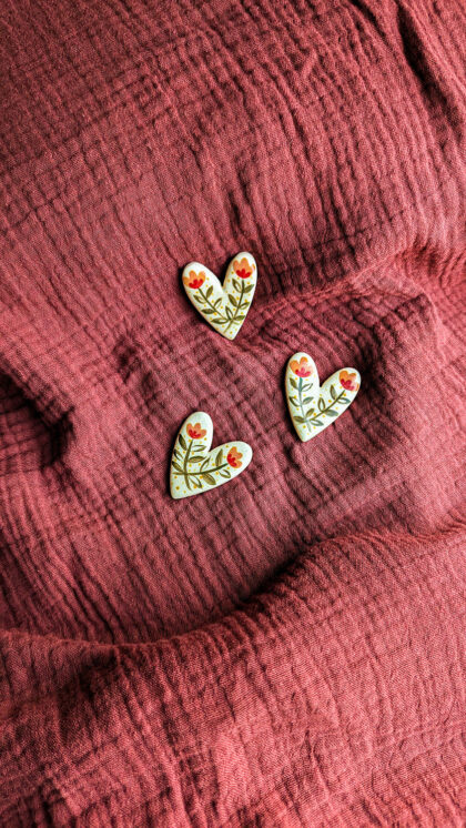 trio magnets coeurs décor plante